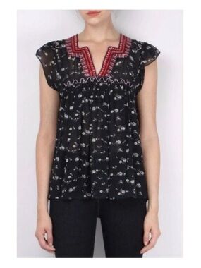 Ulla Johnson Anosha Silk Blouse Floral Embroidered Top Size 6
